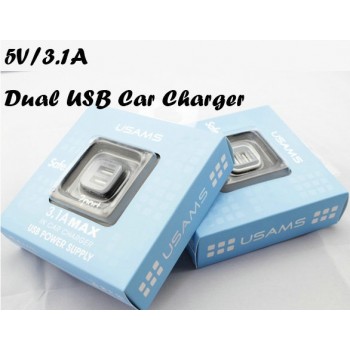 USAMS 3.1A Compact Dual USB Car Charger Adapter (Black)